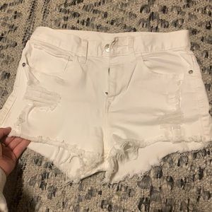 Stretchy express white high waisted jean shorts